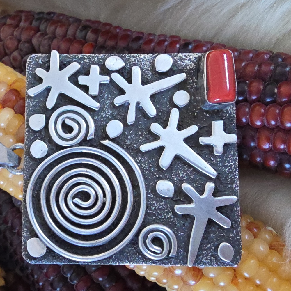 Gorgeous Native American Navajo Coral & Sterling Pendant By Alex Sanchez ❤️🩶 - Picture 2 of 12